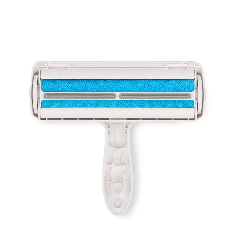 Blue reusable pet hair remover roller for cleaning compatible fabric surfaces